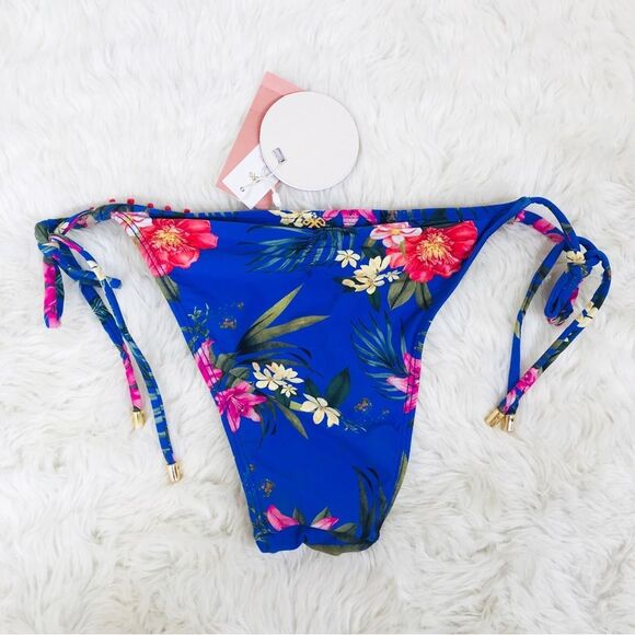 PILYQ Anthropologie Blue Floral Side Tie‎ Triangle String Bikini Bottom XS New - Picture 5 of 10